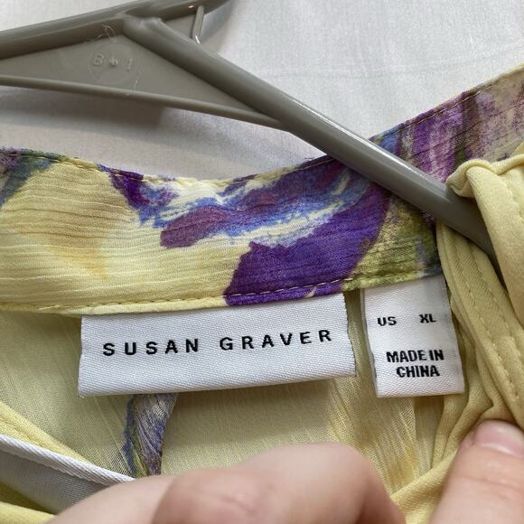 Susan Graver Yellow Floral Blouse - Picture 6 of 11